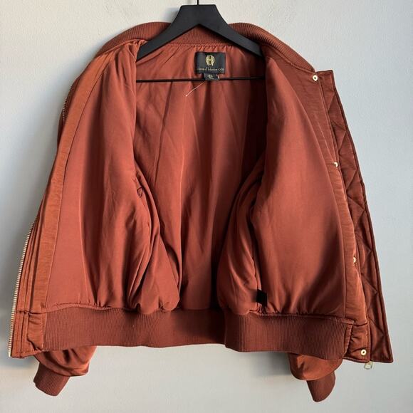 House of Harlow 1960 Gina Satin Bomber Jacket in Copper S - Picture 3 of 9